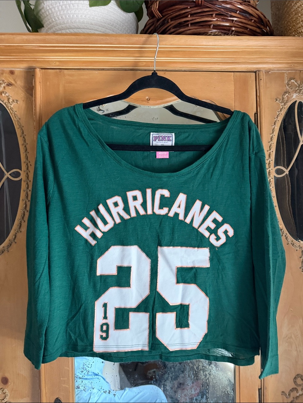 PINK Victoria's Secret Green "Hurricanes" Cropped Long Sleeve Top from MIAMI